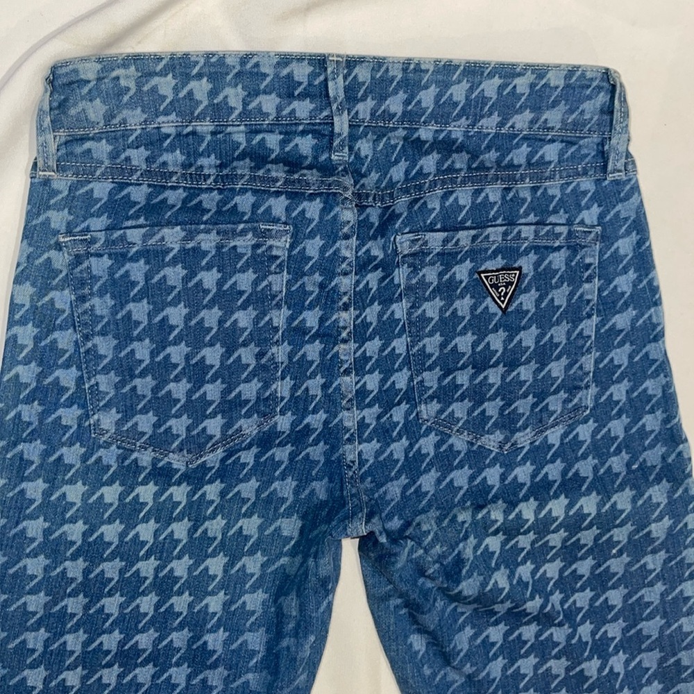 New GUESS Brittney Skinny Ankle Blue Houndstooth Print Size 26